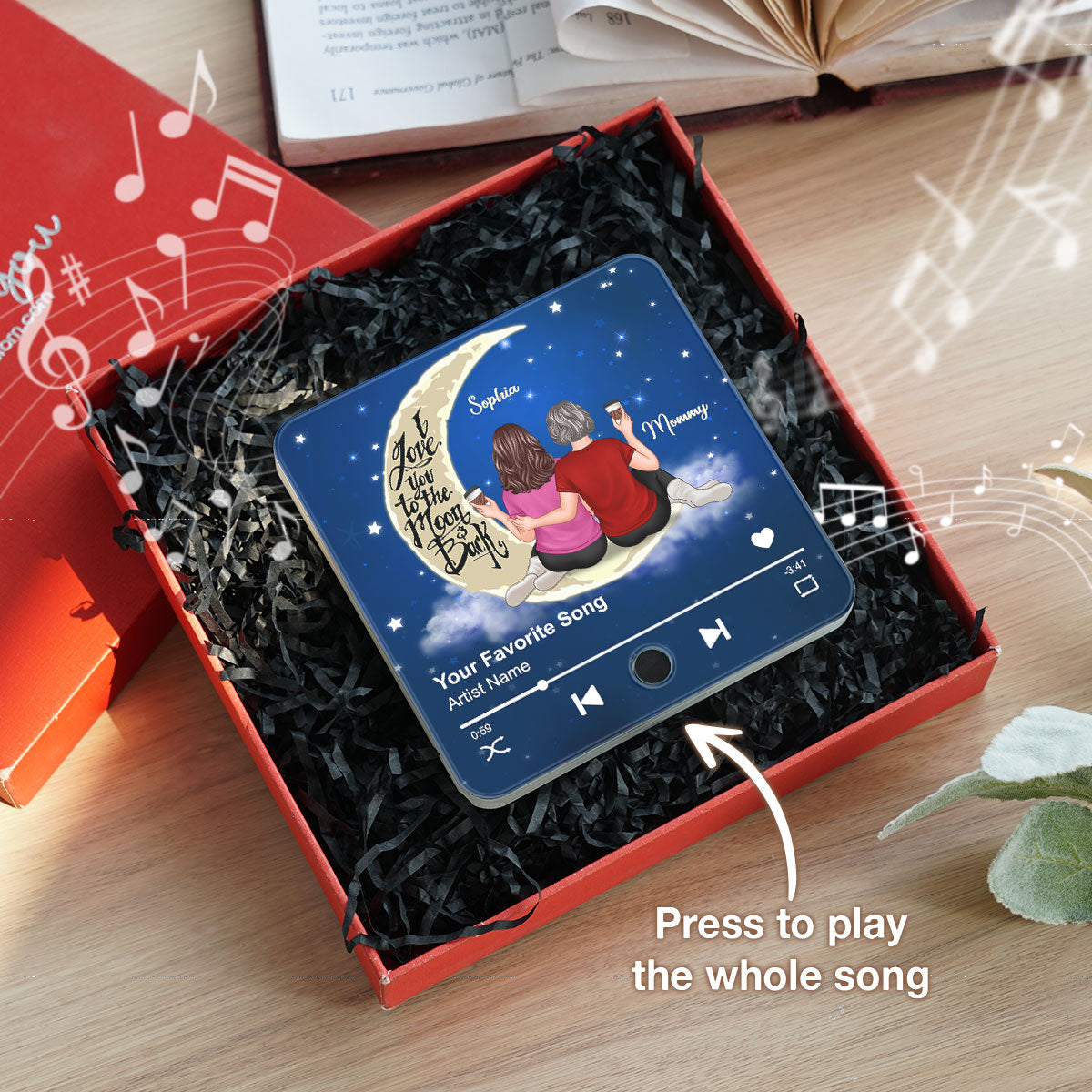 Mother Daughter Forever Linked Together, Sitting on Moon Personalized Music Fridge Magnet, Heartfelt Birthday, Gift for Mom