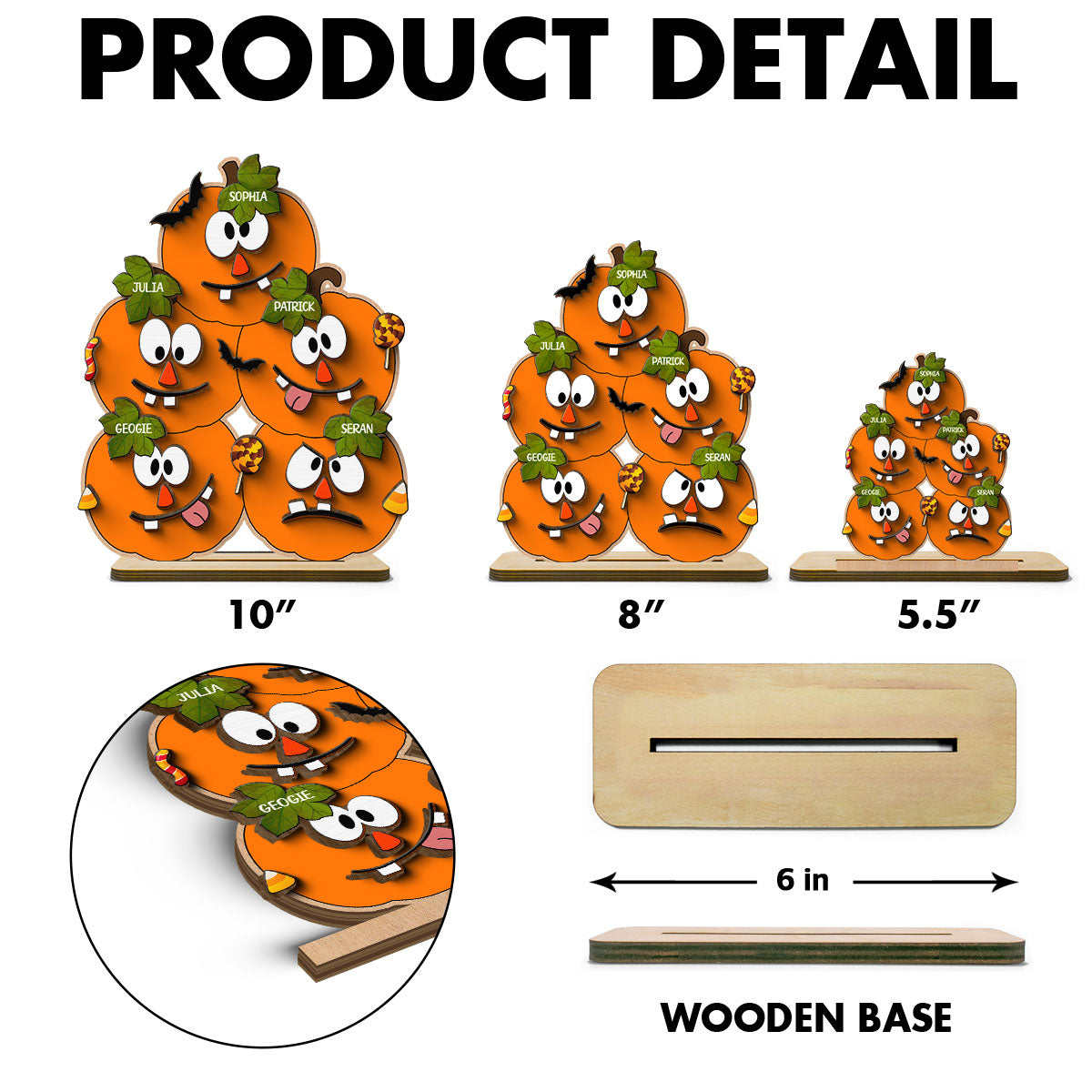 Halloween Pumpkin Family Personalized 2-Layer Standing Wooden Plaque
