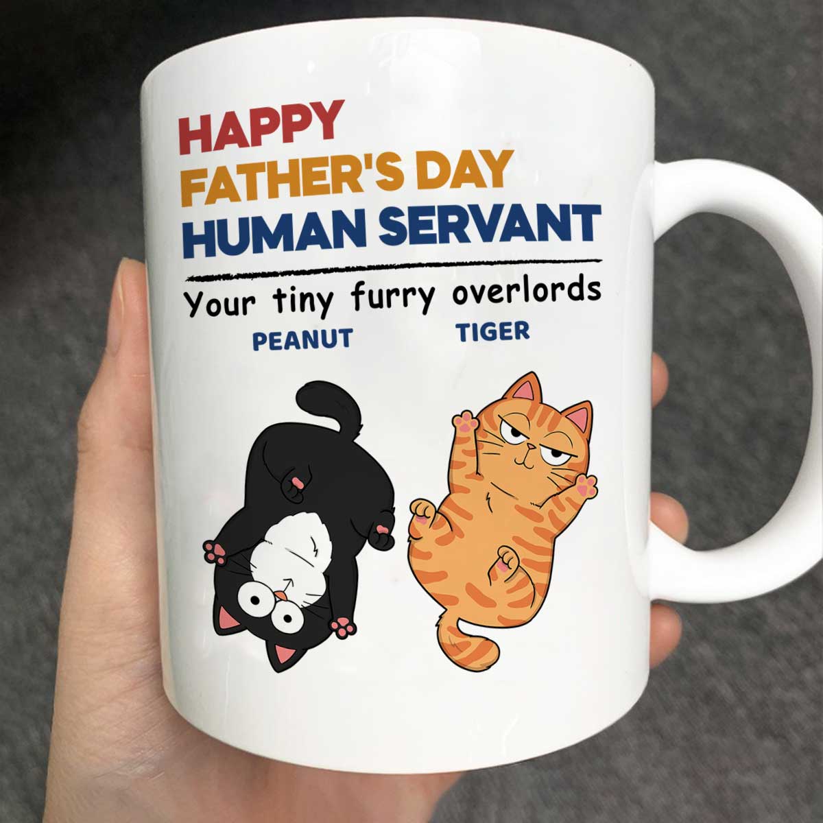 Happy Father's Day Human Servant Cat Dad Personalized Mug