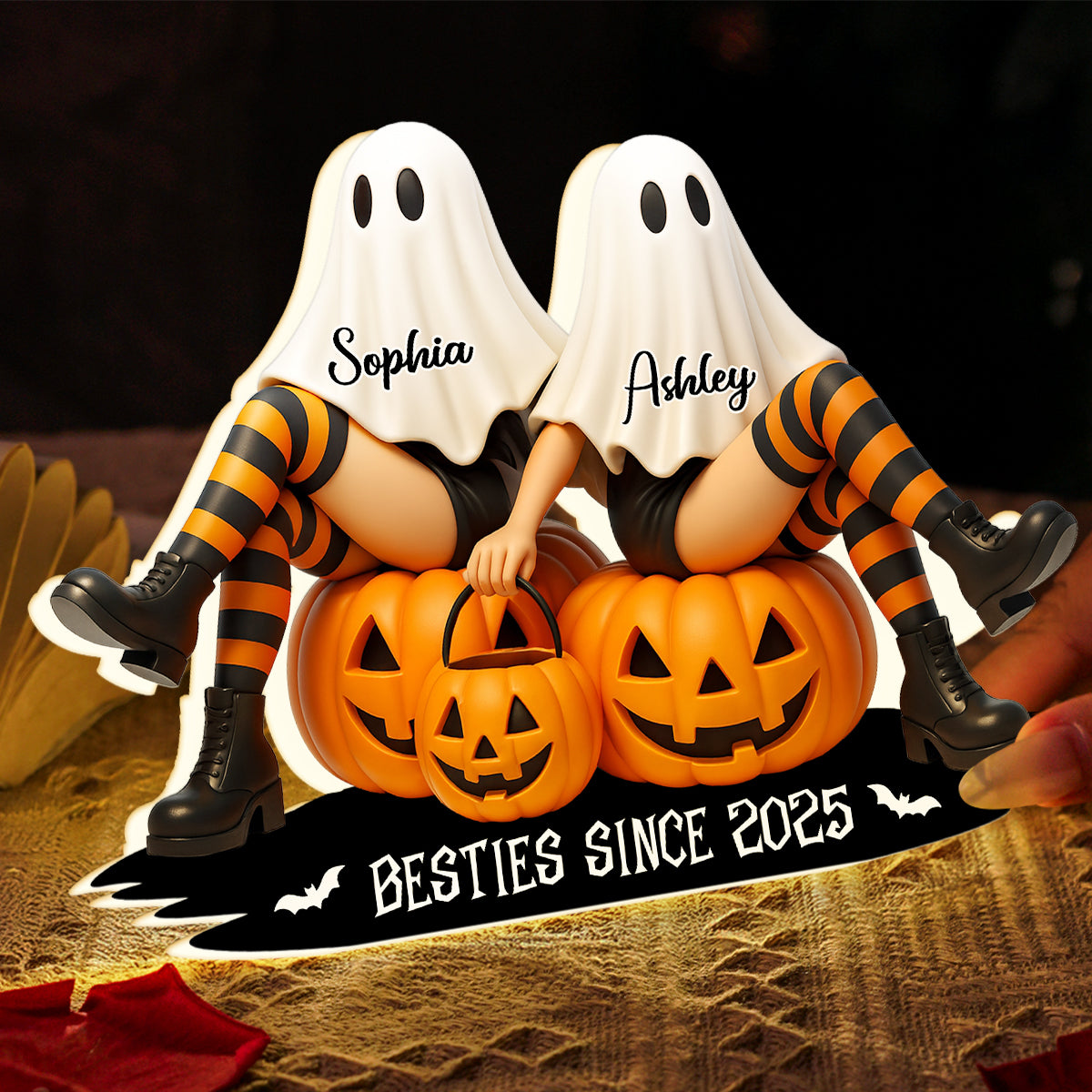 Ghost Besties Sitting Personalized Light Box, Halloween Decor for Besties, Gift for Best Friends