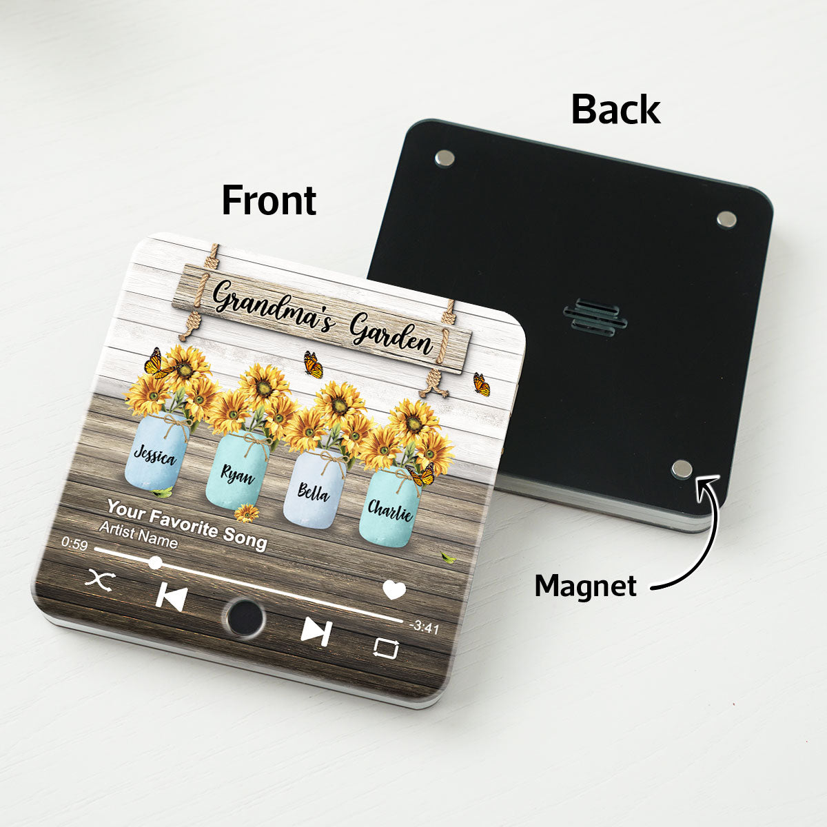 Grandma Garden Sunflower Vase Personalized Music Fridge Magnet, Heartfelt Gift for Grandma, Mom