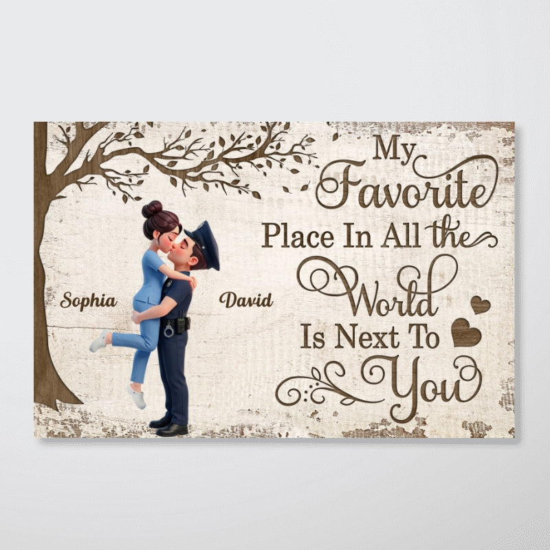 Eternal Love Proud Hero Couple Hugging Kissing Under Tree - Personalized Poster - Valentine's Day Gift For Couple, For Him, For Her, Nurse, Police, Firefighter, Army
