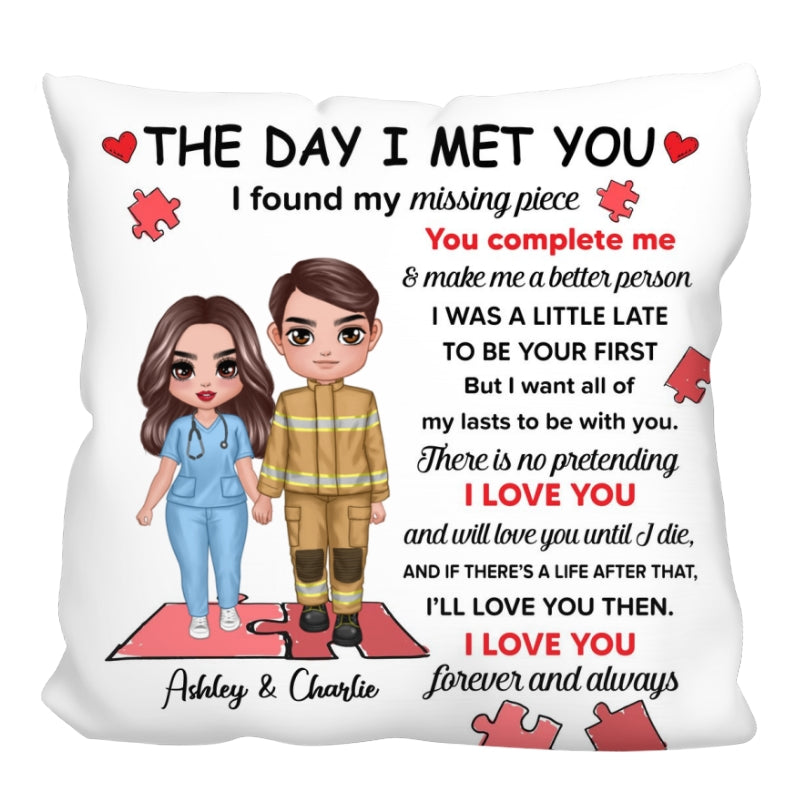 Found My Missing Piece Couple Standing Gifts by Occupation Gift For Her Gift For Him Firefighter, Nurse, Police Officer Personalized Pillow