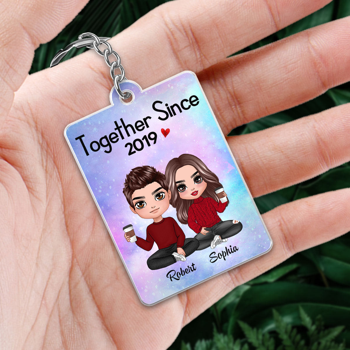 Doll Couple Sitting Together Since Favorite Song Scannable QR Code Personalized Acrylic Keychain