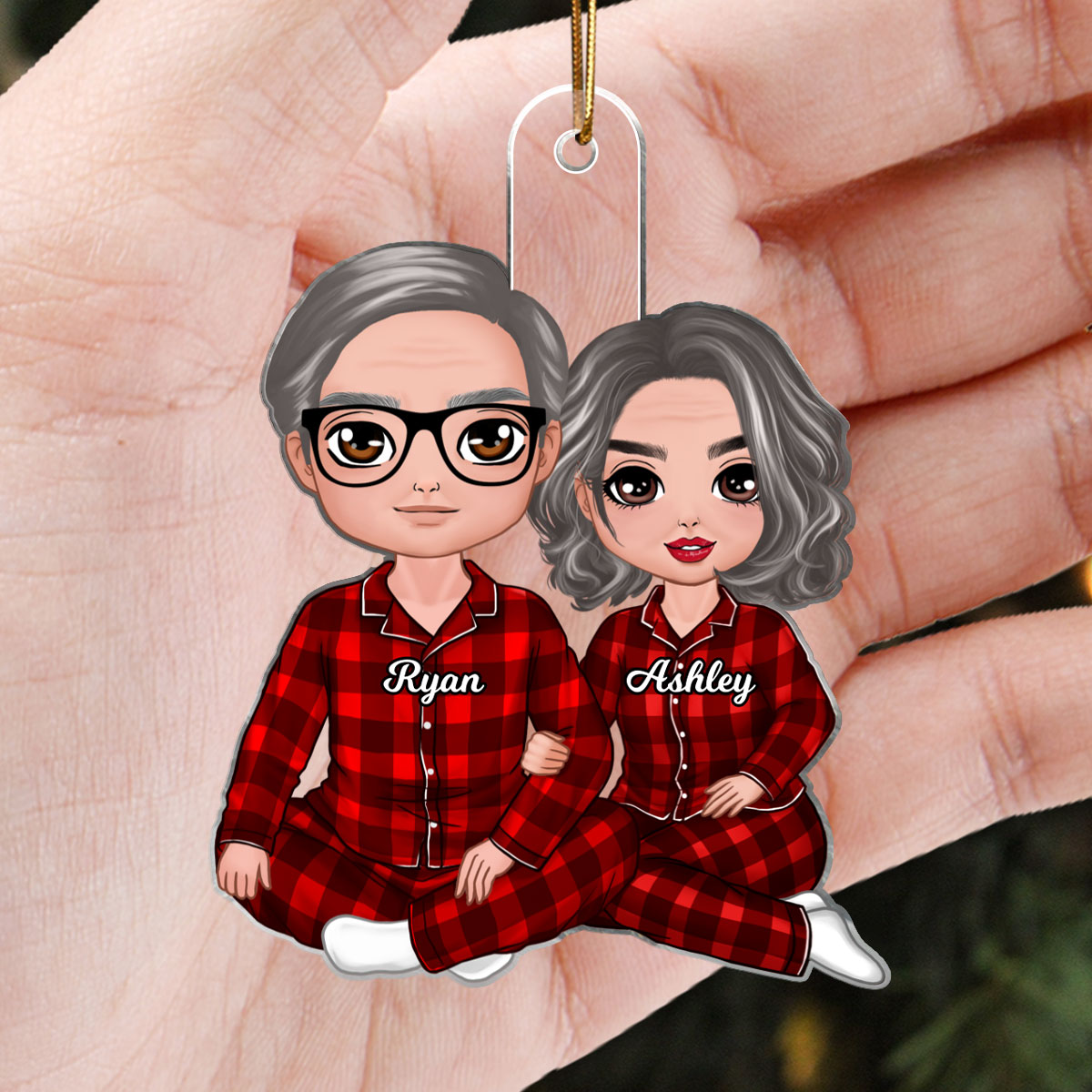 Christmas Doll Couple Sitting Hugging - Personalized Ornament