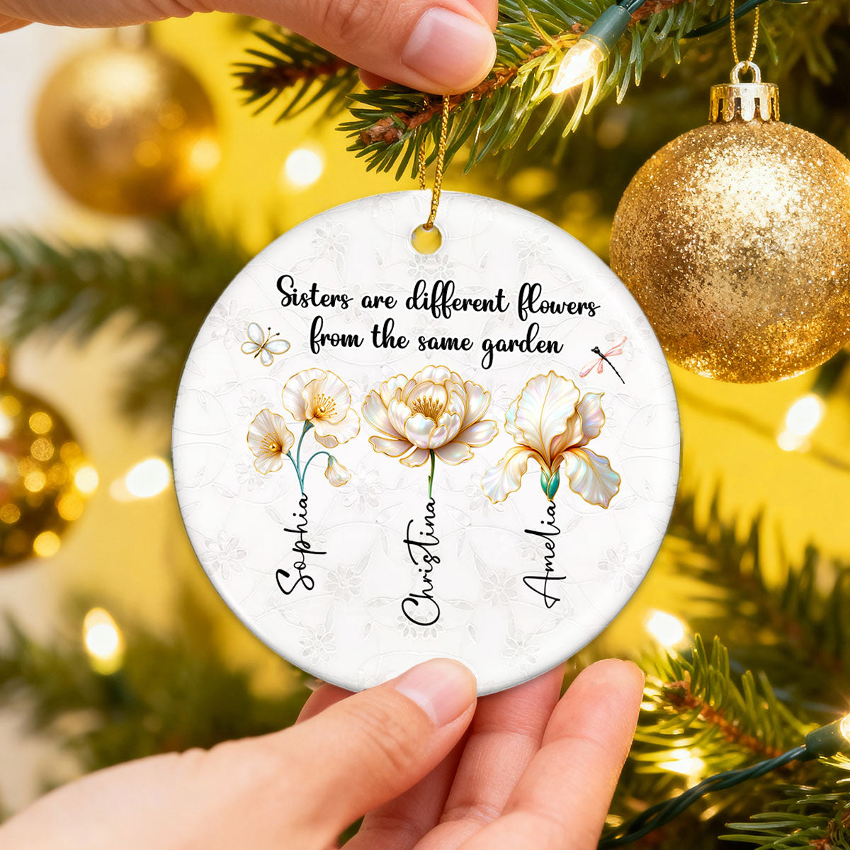 3D Effect Birth Flowers Sisters From The Same Garden - Personalized Ceramic Ornament - Birthday Christmas Just Because Gift For Sisters, Besties