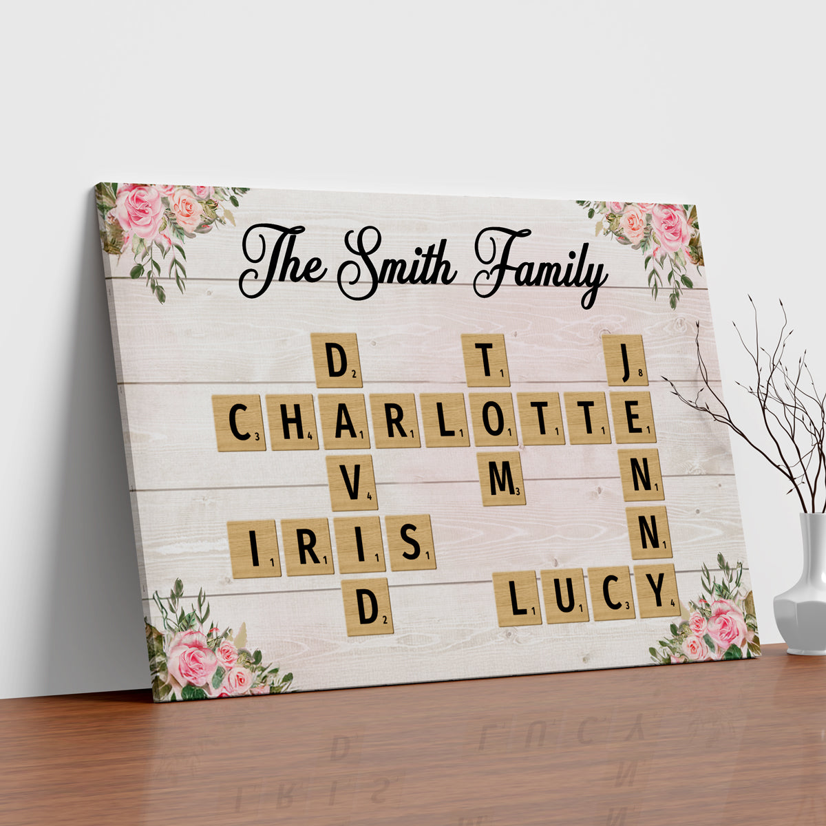 Family Crossword Puzzle Art Personalized Canvas Prints, Gift For Mom, Grandma