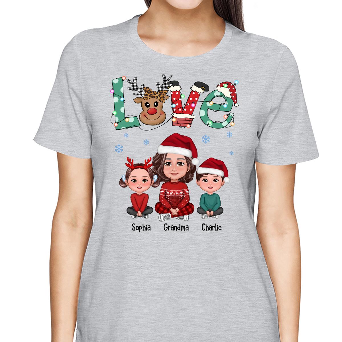 LOVE Grandma Mom Life Crossed Legs Christmas Pattern Personalized Shirt