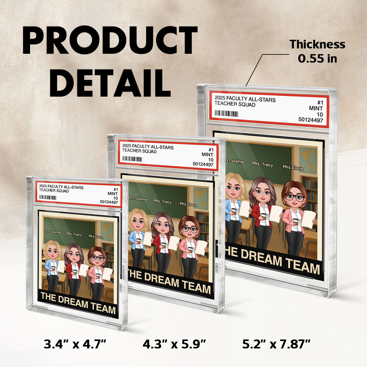 Teacher Dream Team Trading Card Style Personalized Rectangle Acrylic Block Plaque