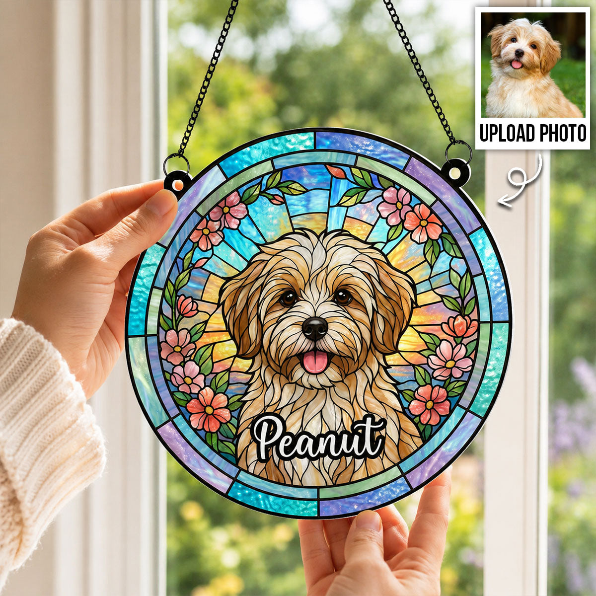 Dog Cat Portrait Custom Photo - Personalized Acrylic Window Hanging - Memorial Gift