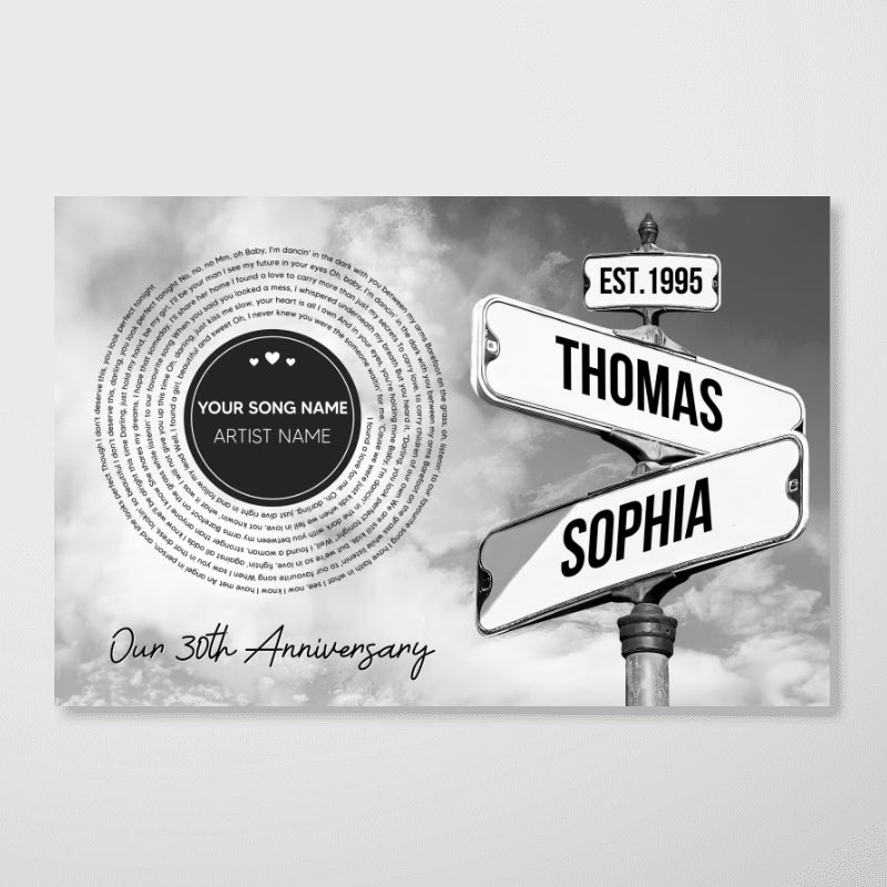 Vintage Crossroads Street Sign Song Lyrics Art Personalized Poster, Anniversary  Gift For Girlfriend Boyfriend Wife Husband