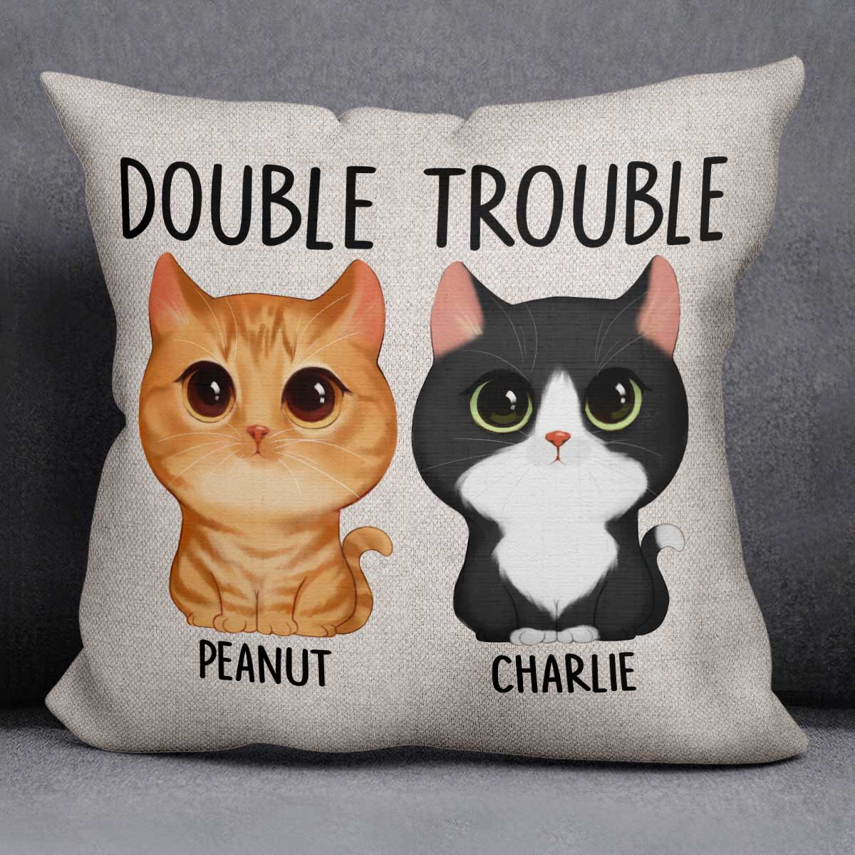 Watercolor Cute Cats Double Trouble Gift For Cat Lovers Personalized Pillow