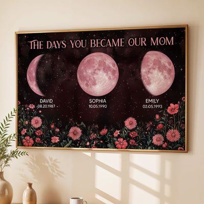 Vintage Flowers The Days You Became Our Mom Pink Birthday Moon Phase Personalized Poster