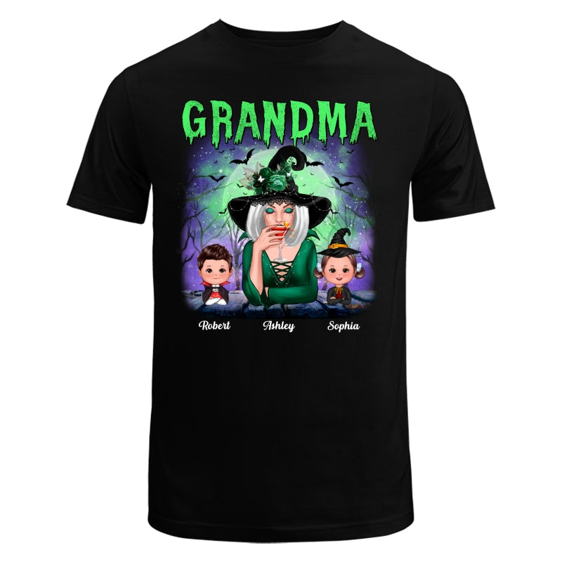 Halloween Neon Green And Purple Grandma With Grandkids Personalized Shirt