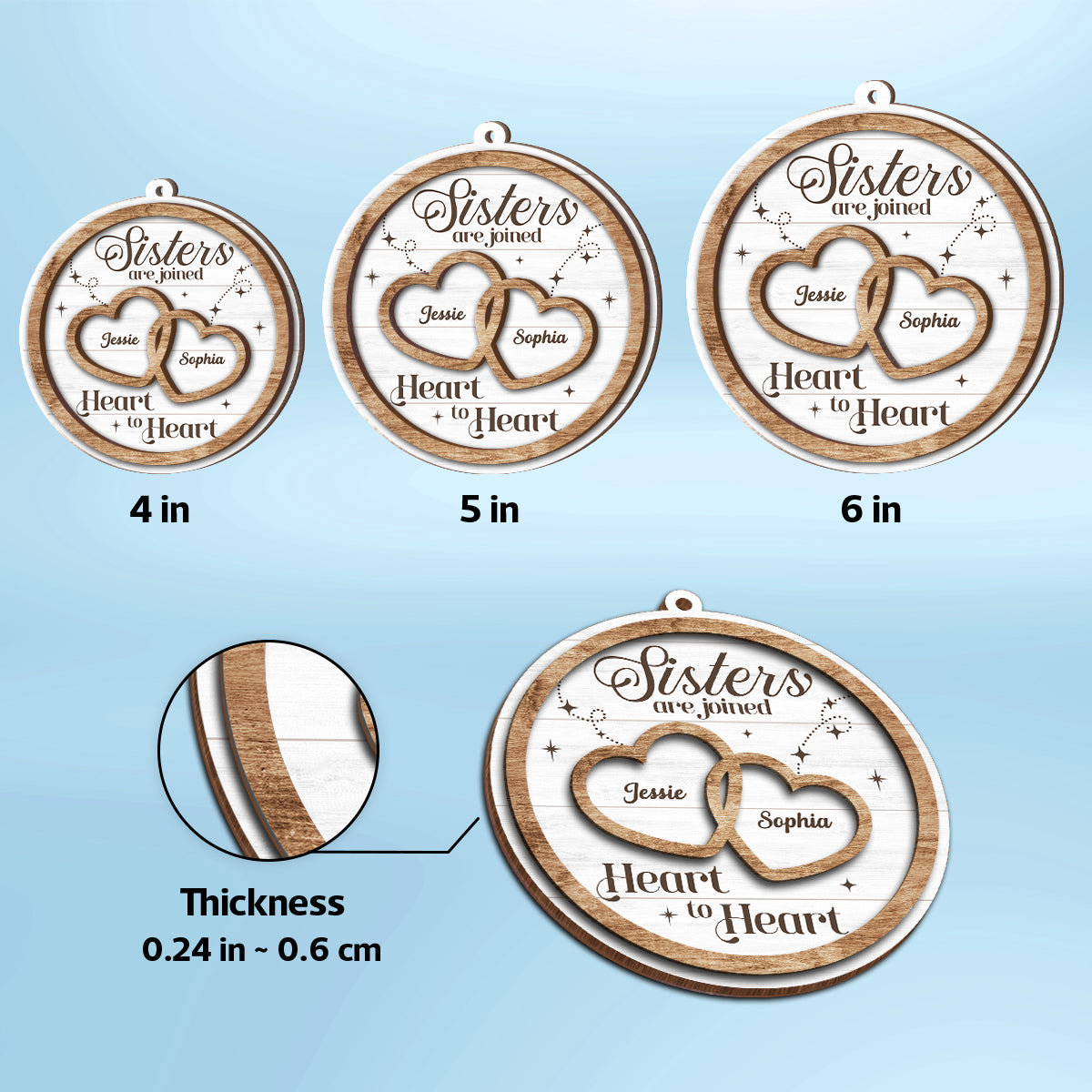 Sisters Are Joined Heart To Heart Christmas Personalized 2-Layer Wooden Ornament, Christmas Gift For Sisters, Siblings