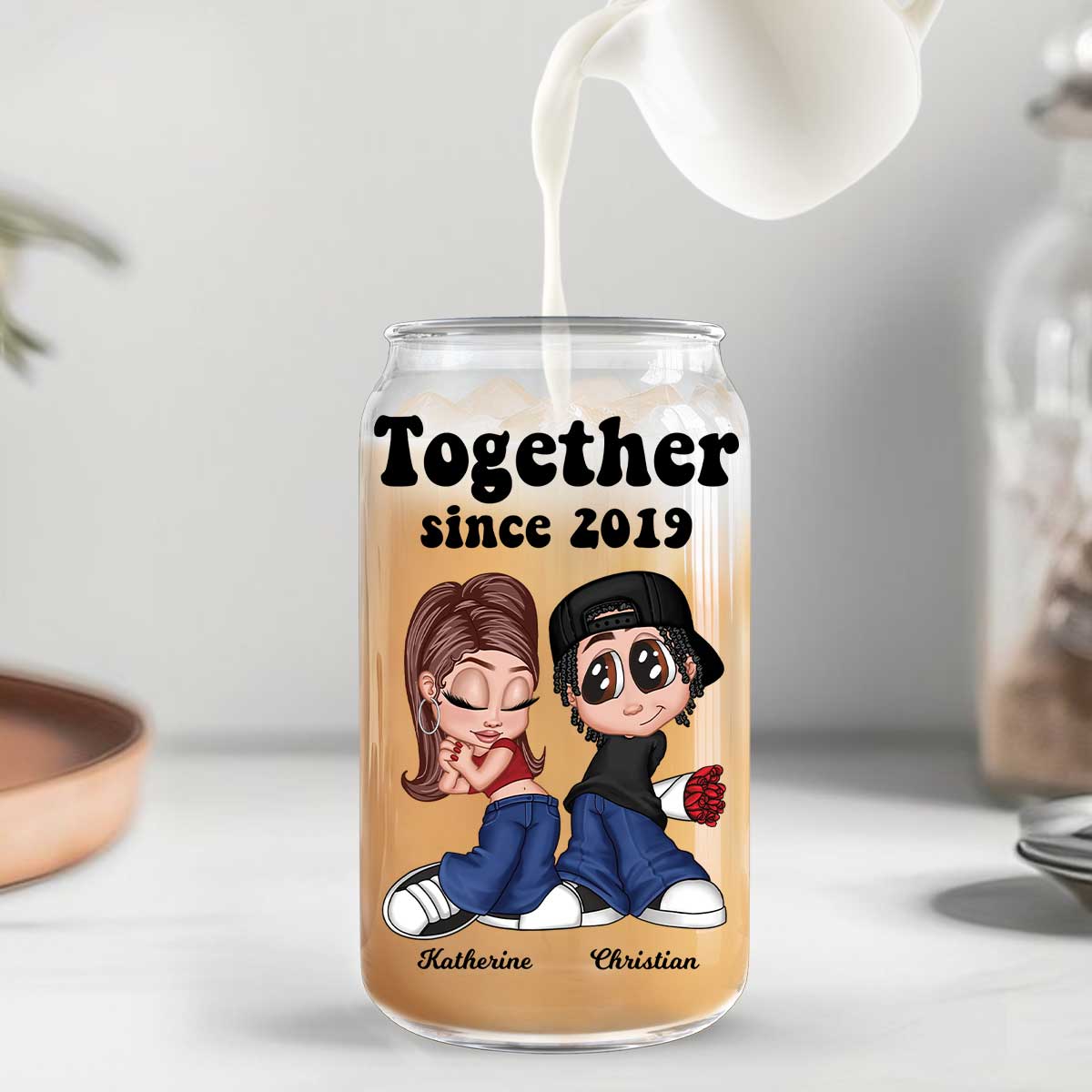 Y2K Couple Gift For Him For Her Personalized Clear Glass Can