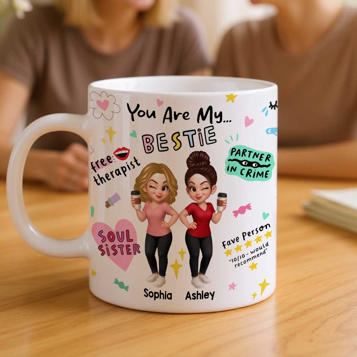 You Are My Bestie Partner in Crime Fave Person Colorful Pretty Best Friends Personalized Mug