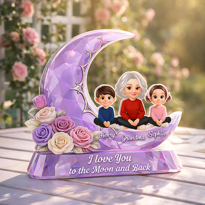 Love You To The Moon Grandma Grandkids Rose Moon - Personalized Acrylic Block Plaque - Heartfelt Gift For Mom, Grandma