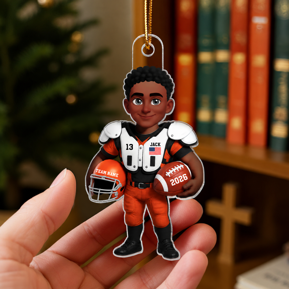 3D Effect Proud American Football Player - Personalized Acrylic Ornament - Gift For Football Lovers, Grandson, Son, Husband