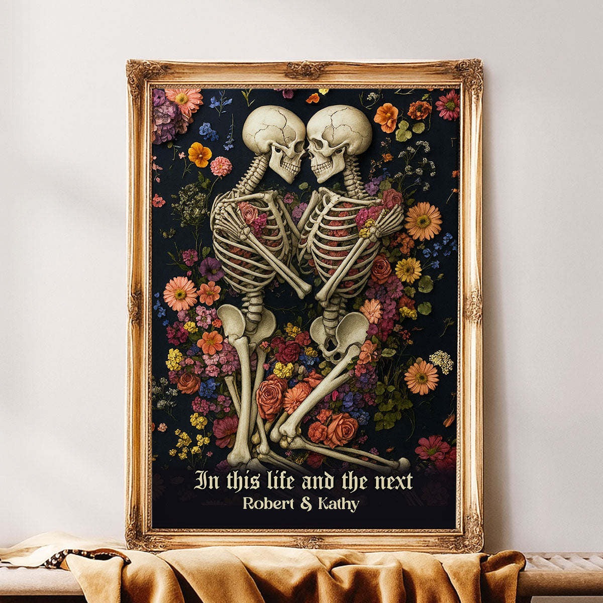 Till Death Do Us Part Romantic Skeleton Personalized Poster, Gothic Art Halloween Decor, Gift for him, Gift for her