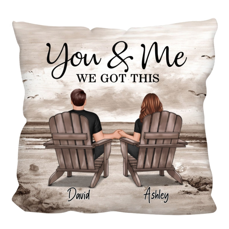 Retro Vintage Back View Couple Sitting Beach Landscape Personalized Pillow