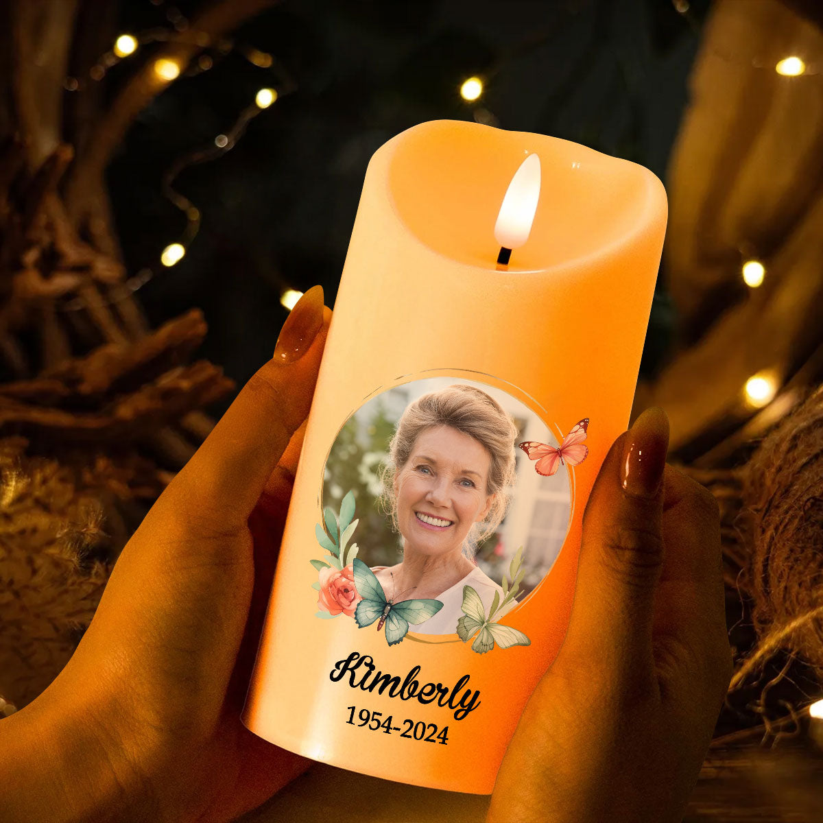 This Candle Burns In Loving Memory Personalized LED Candle, Custom Photo Sympathy Gift