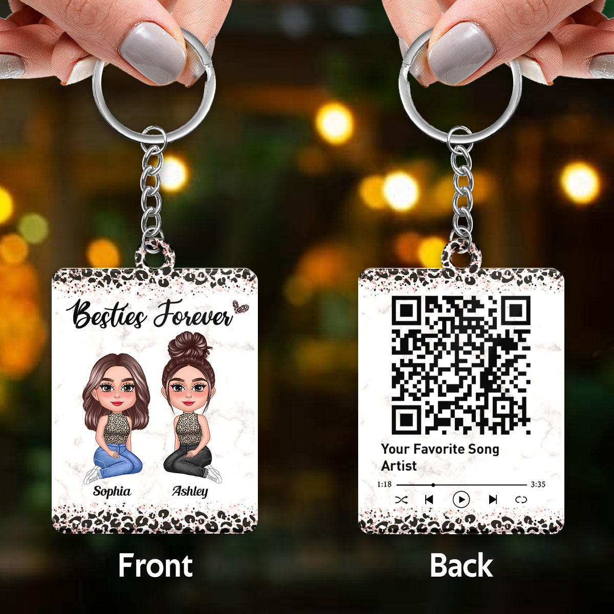 Leopard Pretty Doll Besties Favorite Song Scannable QR Code Personalized Acrylic Keychain