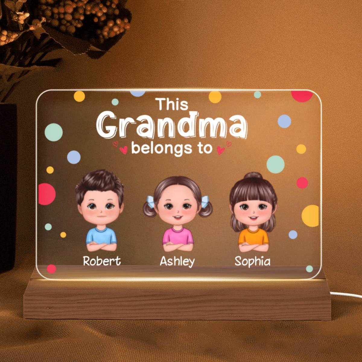 This Mom Grandma Grandpa Dad Belongs To Cute Doll Kids Personalized Horizontal Rectangle LED Night Light