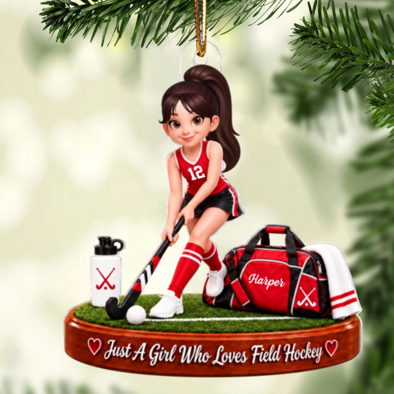 Just a Girl Who Loves Field Hockey - Personalized Acrylic Ornament - Christmas Gift for Daughter, Granddaughter