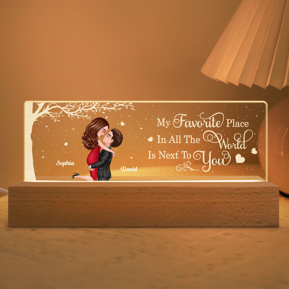 Favorite Place In The World Couple Kissing Personalized Acrylic LED Night Light, Gift For Him, For Her