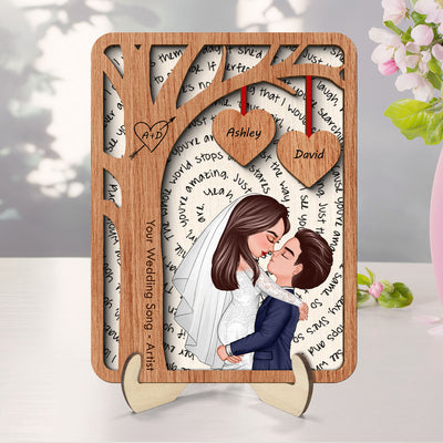 Couple Kissing Under Tree Custom Vinyl Lyrics Personalized Music 2-Layered Wooden Plaque, Wedding Song Dance,  Gift for her & for him