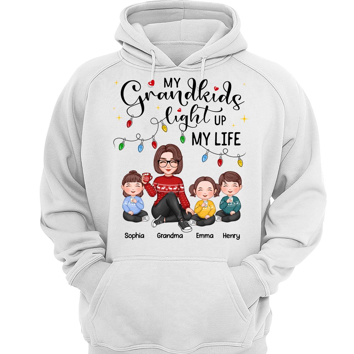 Cute Grandma My Grandkids Light Up My Life Christmas Personalized Shirt