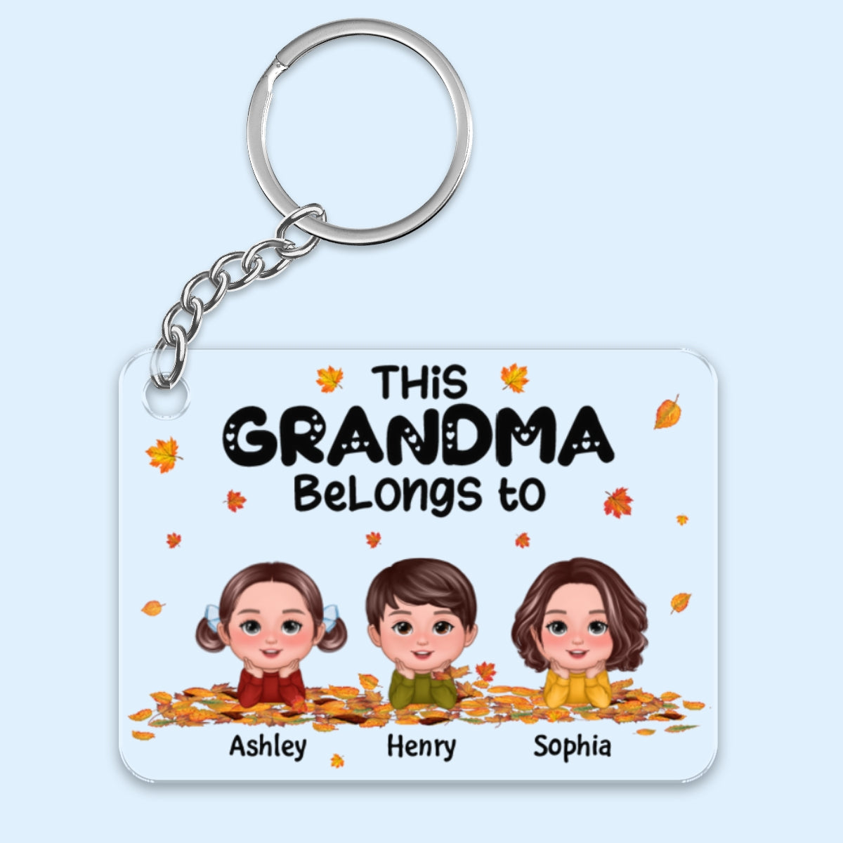 Grandma Mom Belongs To Fall Season Kids Laying On Leaves Personalized Acrylic Keychain