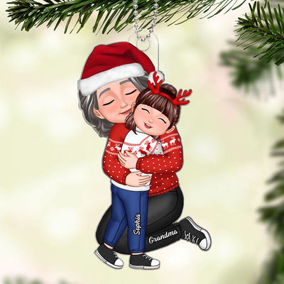 Christmas Grandma Hugging Kid Gift For Granddaughter Grandson Grandchildren Personalized Acrylic Ornament