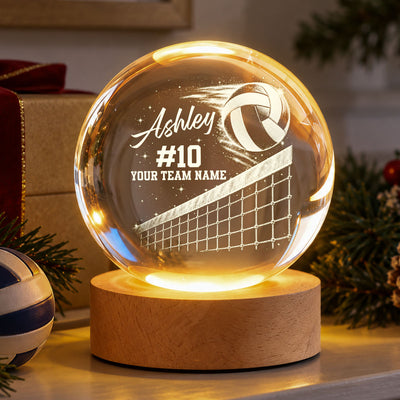 Proud Volleyball Player Custom Name Number Team Name - Personalized Crystal Ball - Christmas Gift For Teenagers, Volleyball Players, Daughter, Granddaughter, Son, Grandson