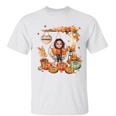 Grandma Sitting On Swing Chair Fall Season Personalized Shirt