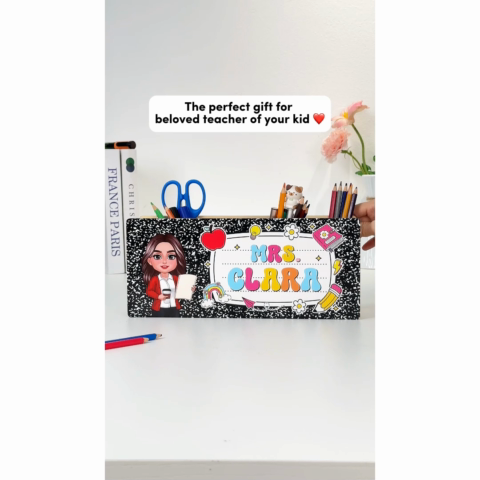 Teacher Composition Book Pattern Personalized Pencil Holder, Back To School Gift