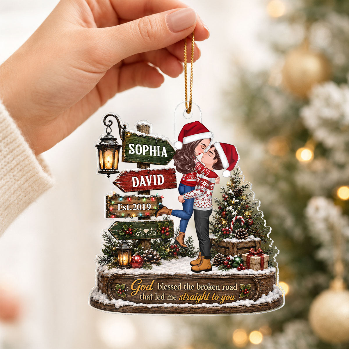 God Blessed the Broken Road That Led Me Straight to You - Personalized Acrylic Ornament - Couple Christmas Gift for Her, for Him