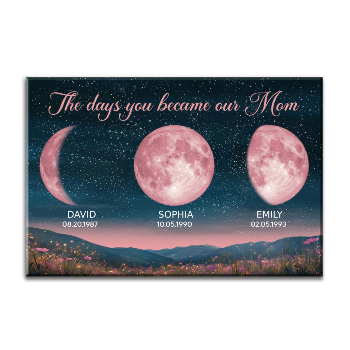Pink Moon Phase Custom Birth Moon Beautiful Hill At Night Personalized Canvas, Gift