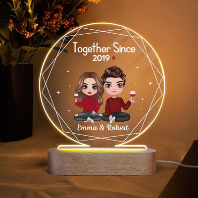Hexagon Frame Doll Couple Sitting Personalized Circle Acrylic Plaque LED Lamp Night Light