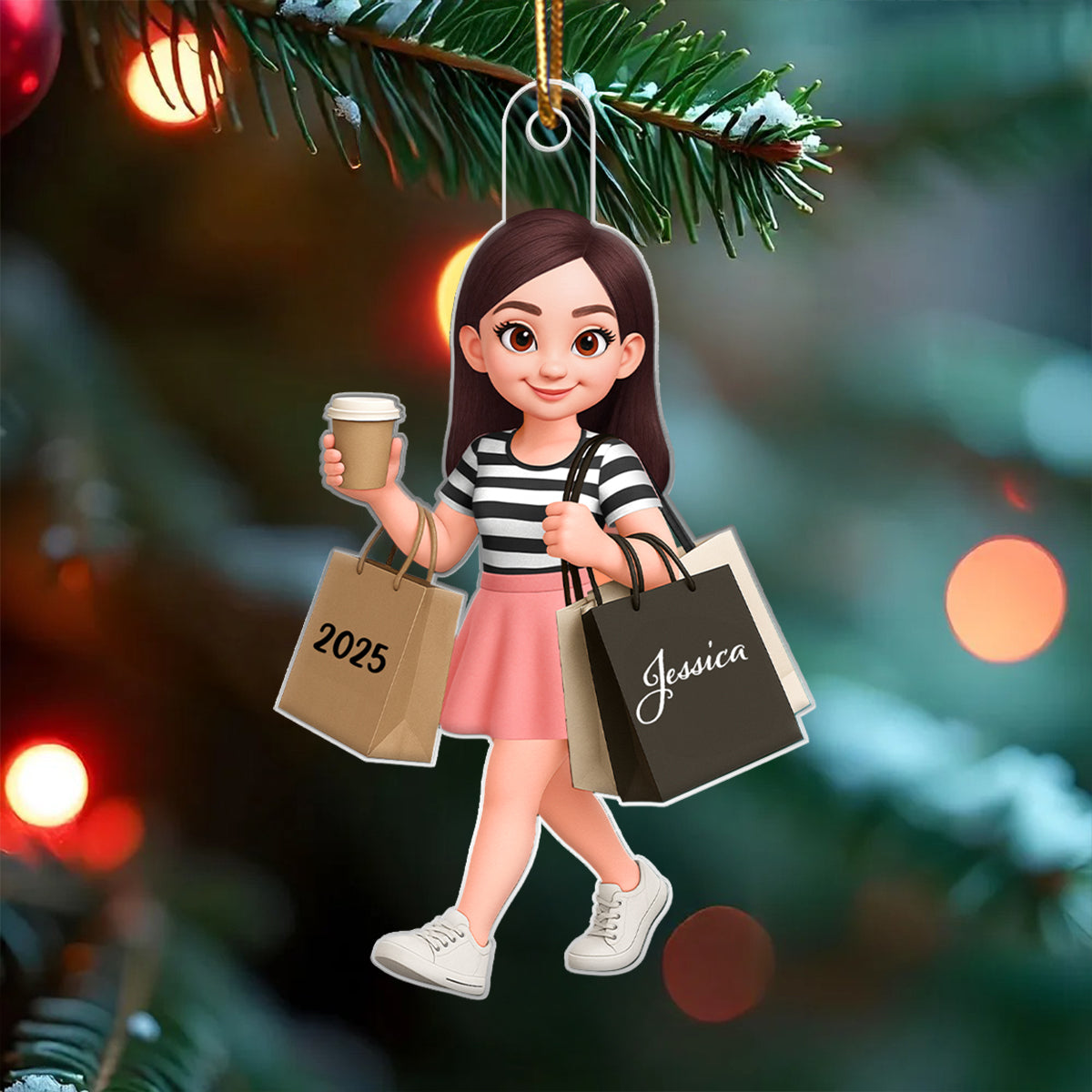 Shopping Fashion Teen Girl 3D Effect - Personalized Acrylic Ornament - Christmas Gift For Teenager