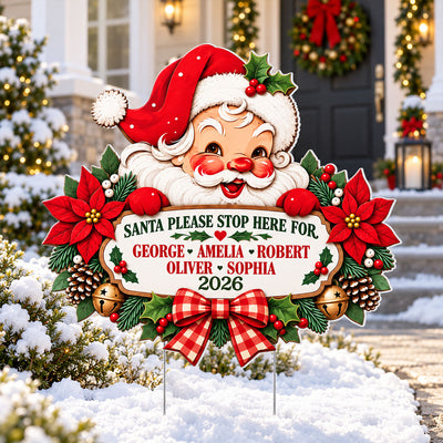 Vintage Style Santa Claus - Personalized Corrugated Plastic Yard Sign - Christmas Decorations For Grandparents, Family