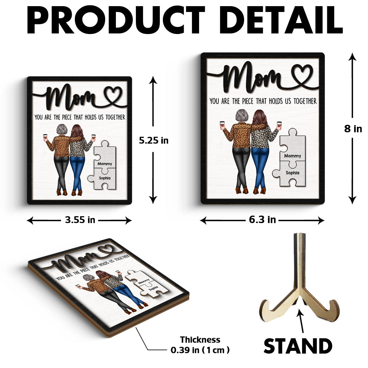 Mom You Are The Piece That Holds Us Together Personalized 2-Layer Wooden Plaque