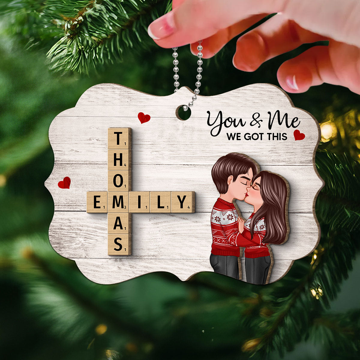 You & Me We Got This Couple Hugging Kissing Crossword Puzzle Art Personalized 2-Layer Wooden Ornament