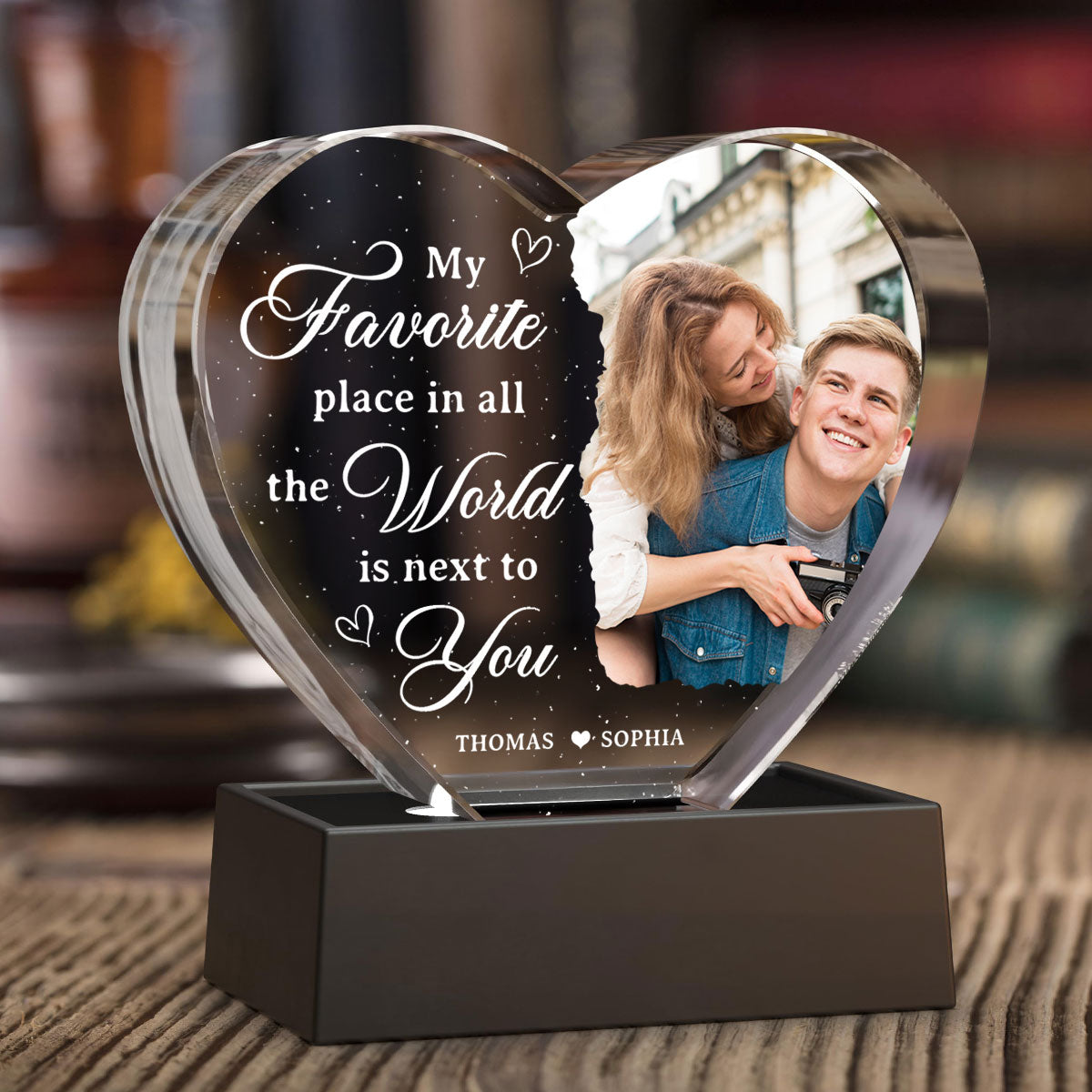 My Favorite Place Is Next To You Upload Photo Premium Crystal Heart LED, Personalized Couple Home Bedroom Decoration, Perfect Valentine's Gift For Her, For Wife, For Girlfriend, Free Delivery Included