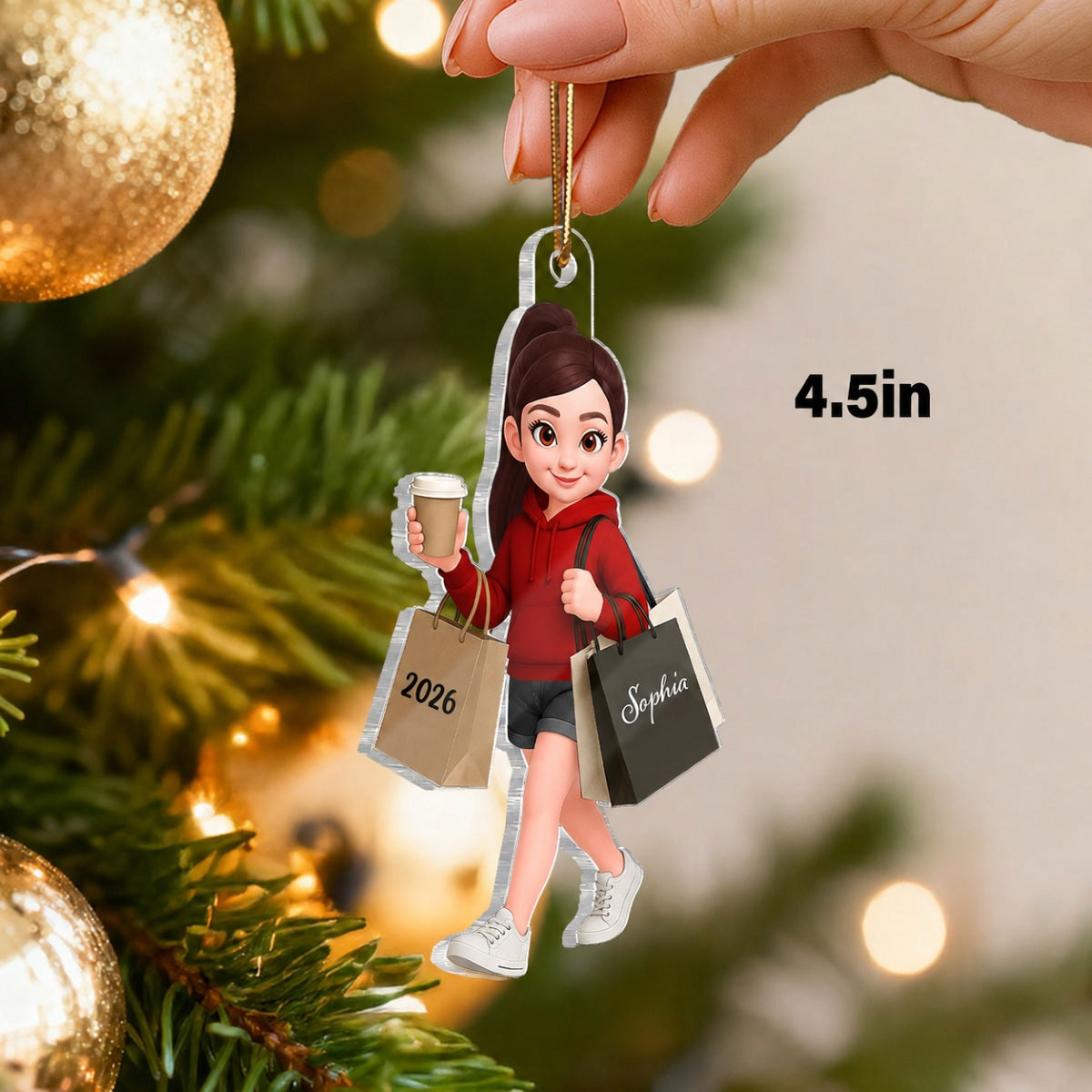 Shopping Fashion Teen Girl 3D Effect - Personalized Acrylic Ornament - Christmas Gift For Teenager