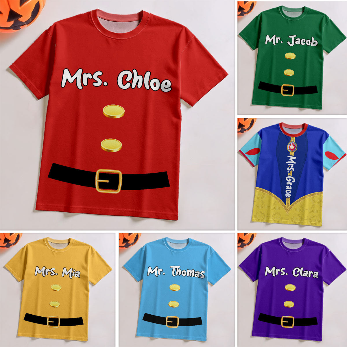 Halloween Dwarf Personalized Group Matching Shirt, Halloween Group Costume For Family, Friends, Colleagues