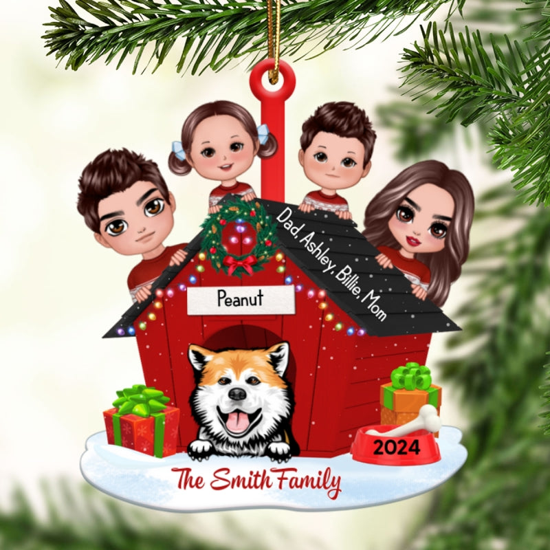 Family And Dogs Christmas - Personalized Wooden Ornament