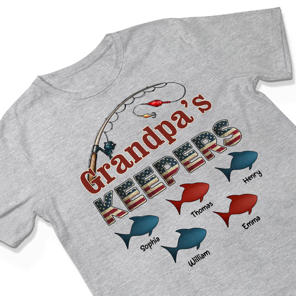 Nation Flag Grandpa's Keepers Fishing 4th Of July Personalized Shirt