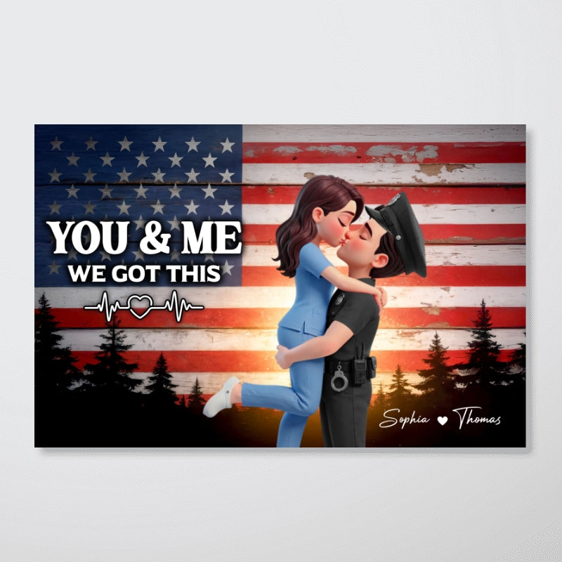 Proud Hero Couple Nation Flag - Personalized Poster - Valentine's Day Gift For Couple, For Him, For Her, Nurse, Police, Firefighter, Army